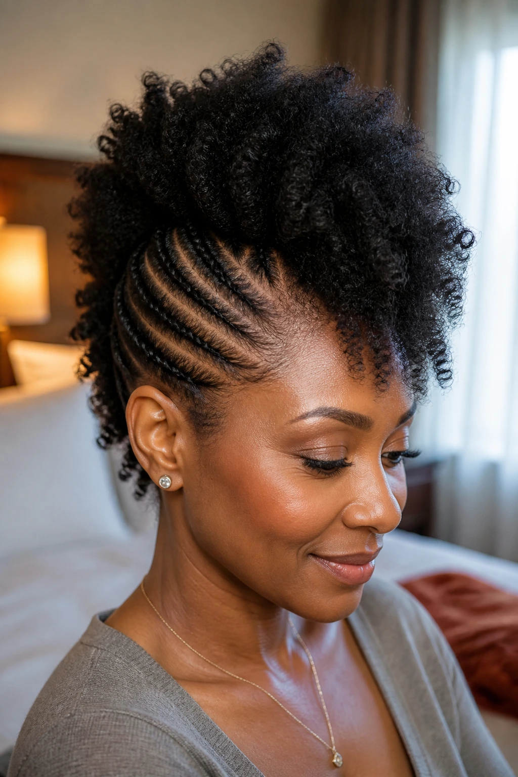 Real woman with natural hair puff mohawk