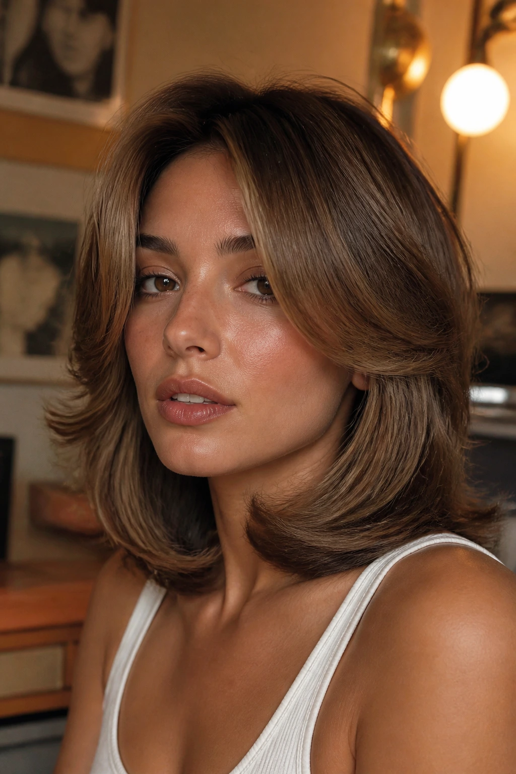 Woman with ’90s blowout fringe