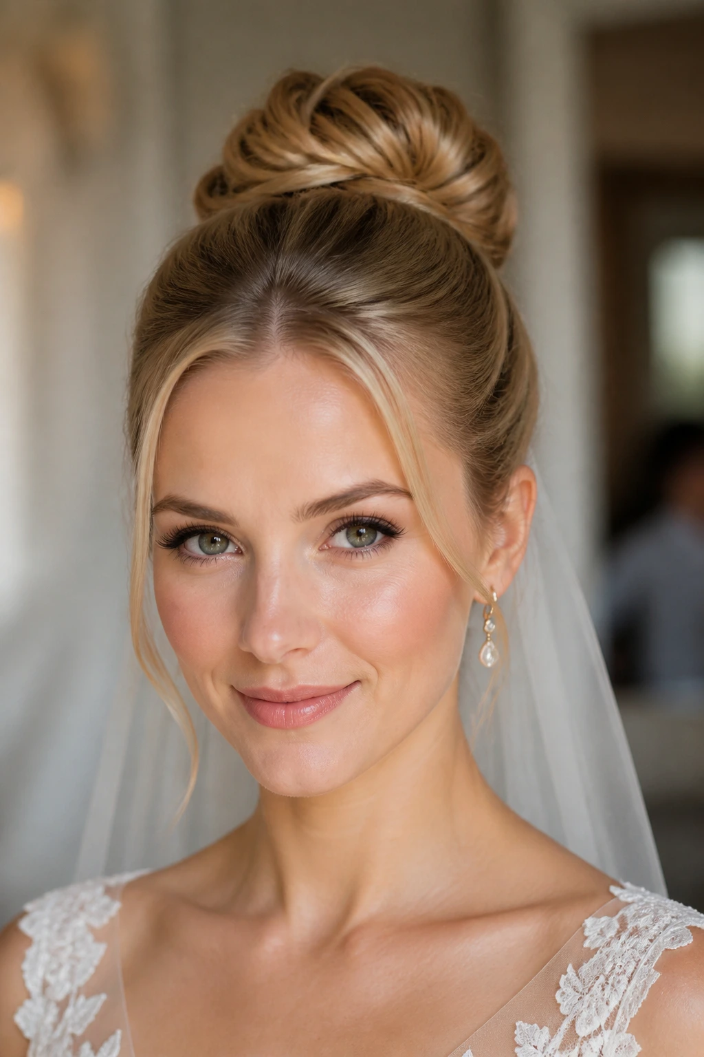 Bride's bun created from natural hair only, no extensions
