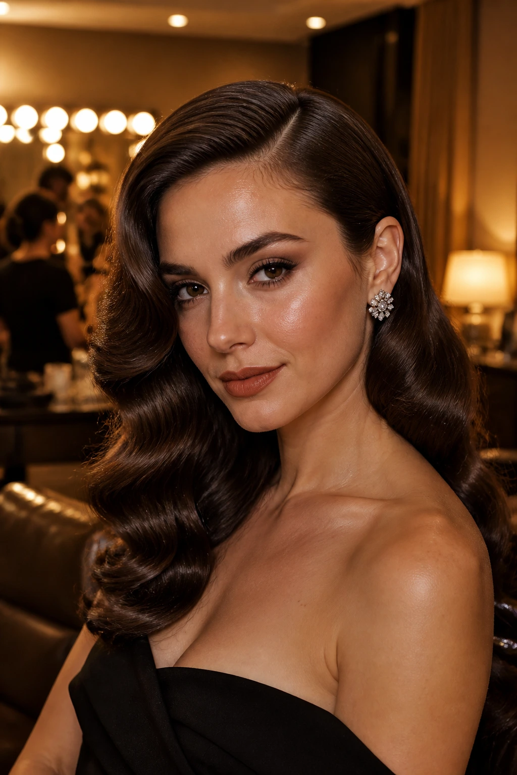 Portrait of a woman with Old-Hollywood Side Waves and deep side part.