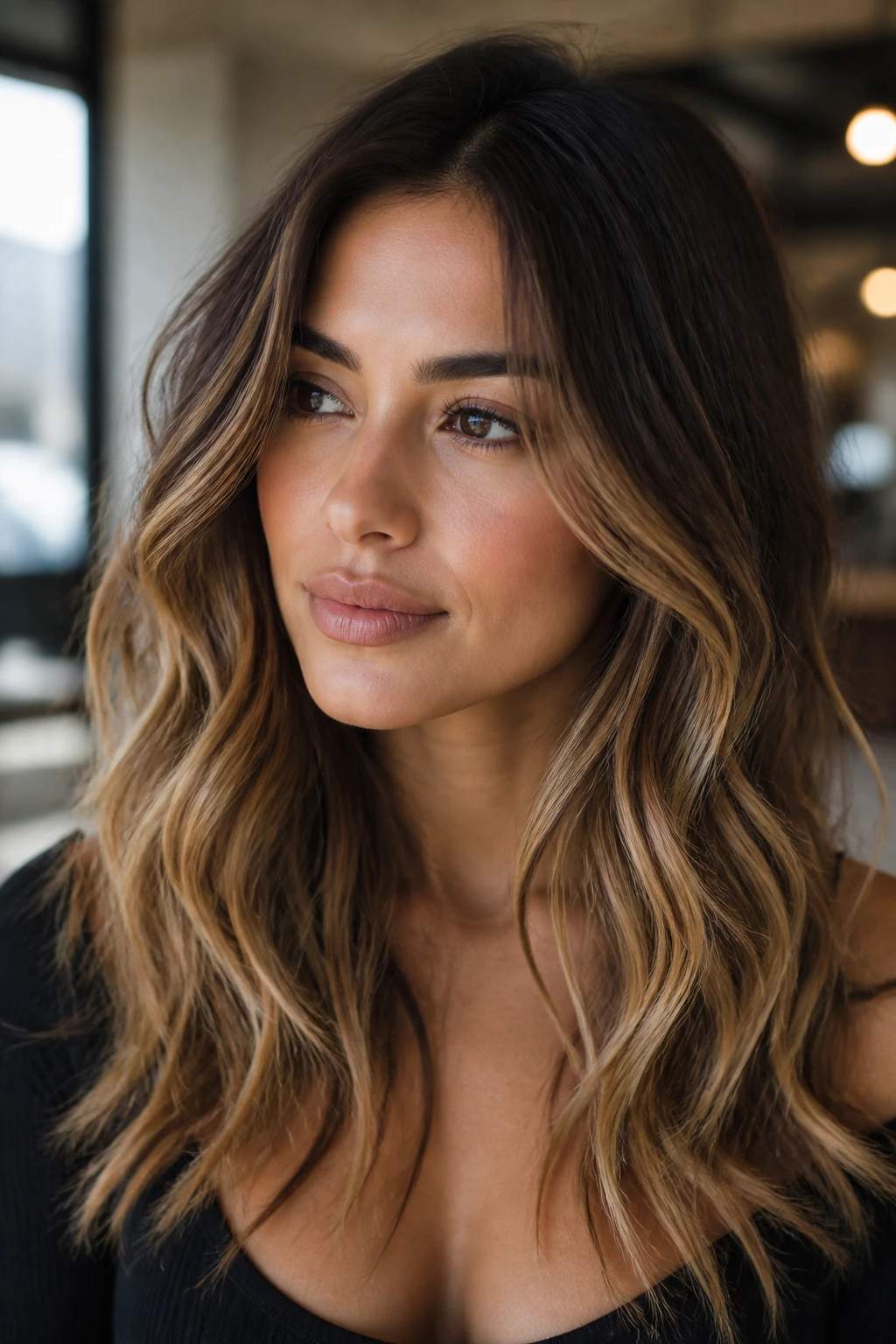 Portrait of a woman with ombre hair in loose waves