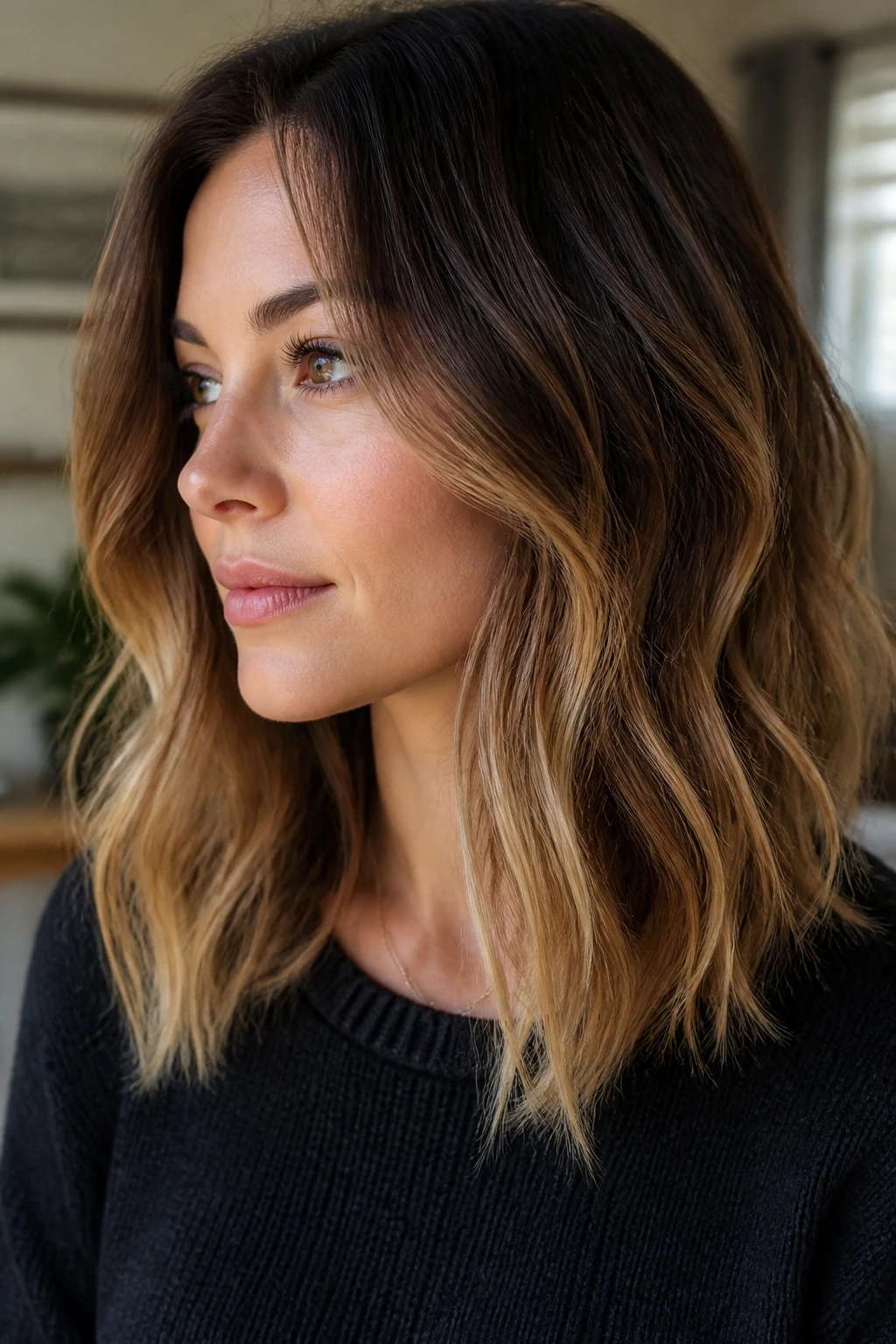 Portrait of a woman with medium-length ombre hair and distinct gradient