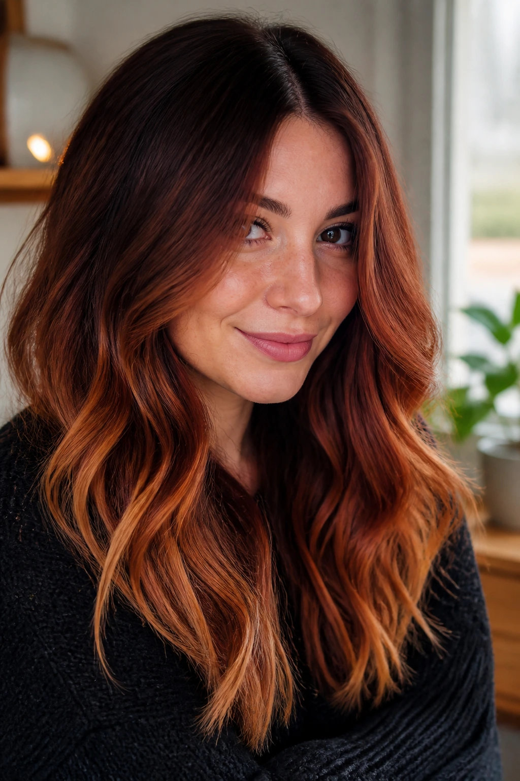 Real person with refreshed ombre tone in warm natural light