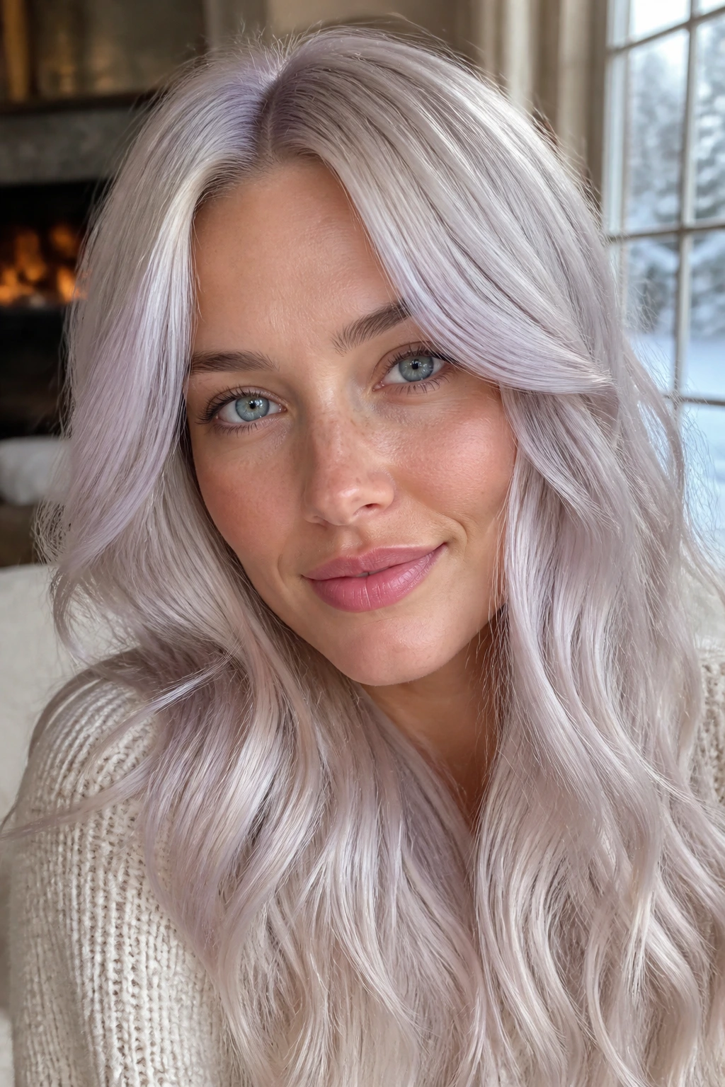 Close-up of a real woman's opal blonde hair with iridescent shift