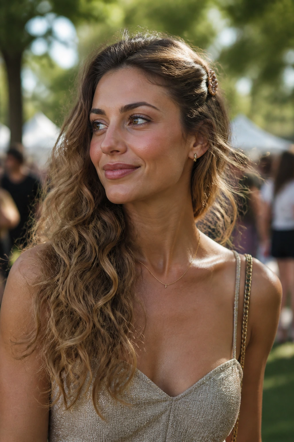 Real woman with wind-tolerant waves in an outdoor setting
