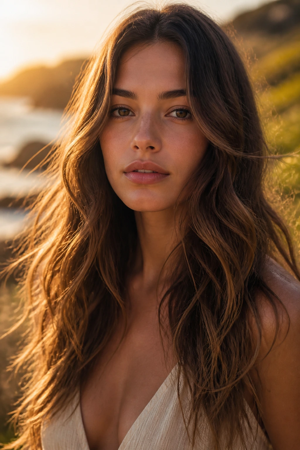 Close-up of a real woman's oval-face with balanced waves
