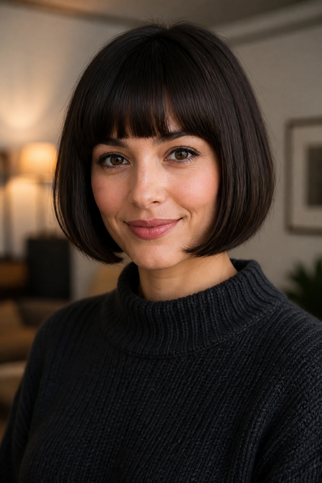 Portrait of a real woman with a pageboy bob and ends curled under