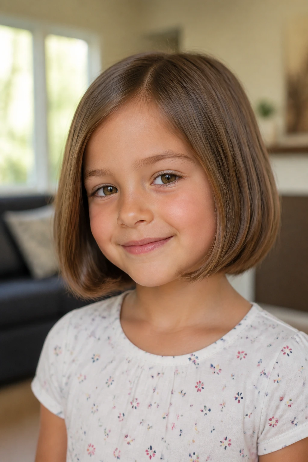 Portrait of a child with pageboy hairstyle and rounded ends