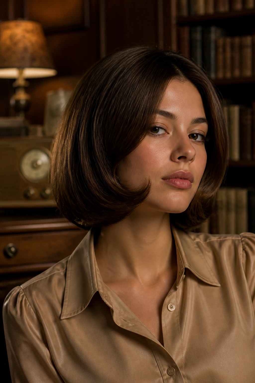 Portrait of a real person with rounded pageboy and soft rounded fronts.