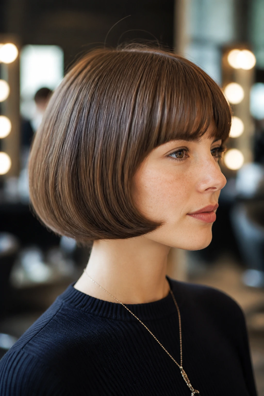 Portrait of a person with a pageboy cut and rounded undercurve