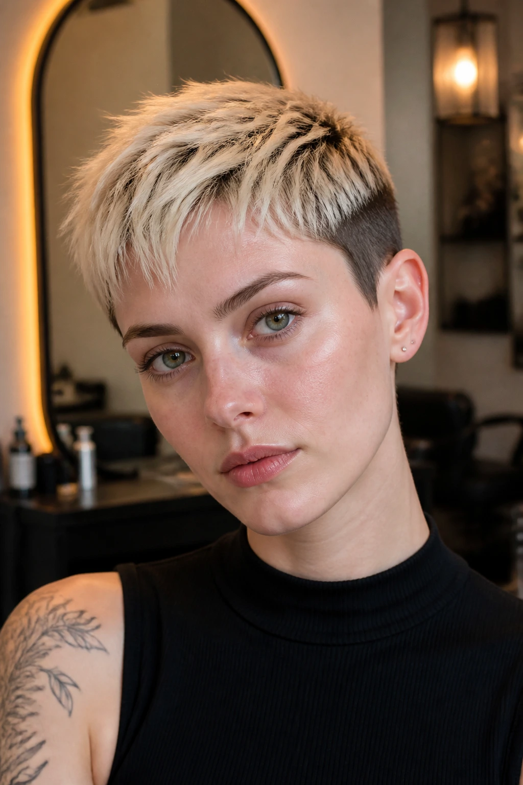 Portrait of a person with a partial bleach crop showing color variation.