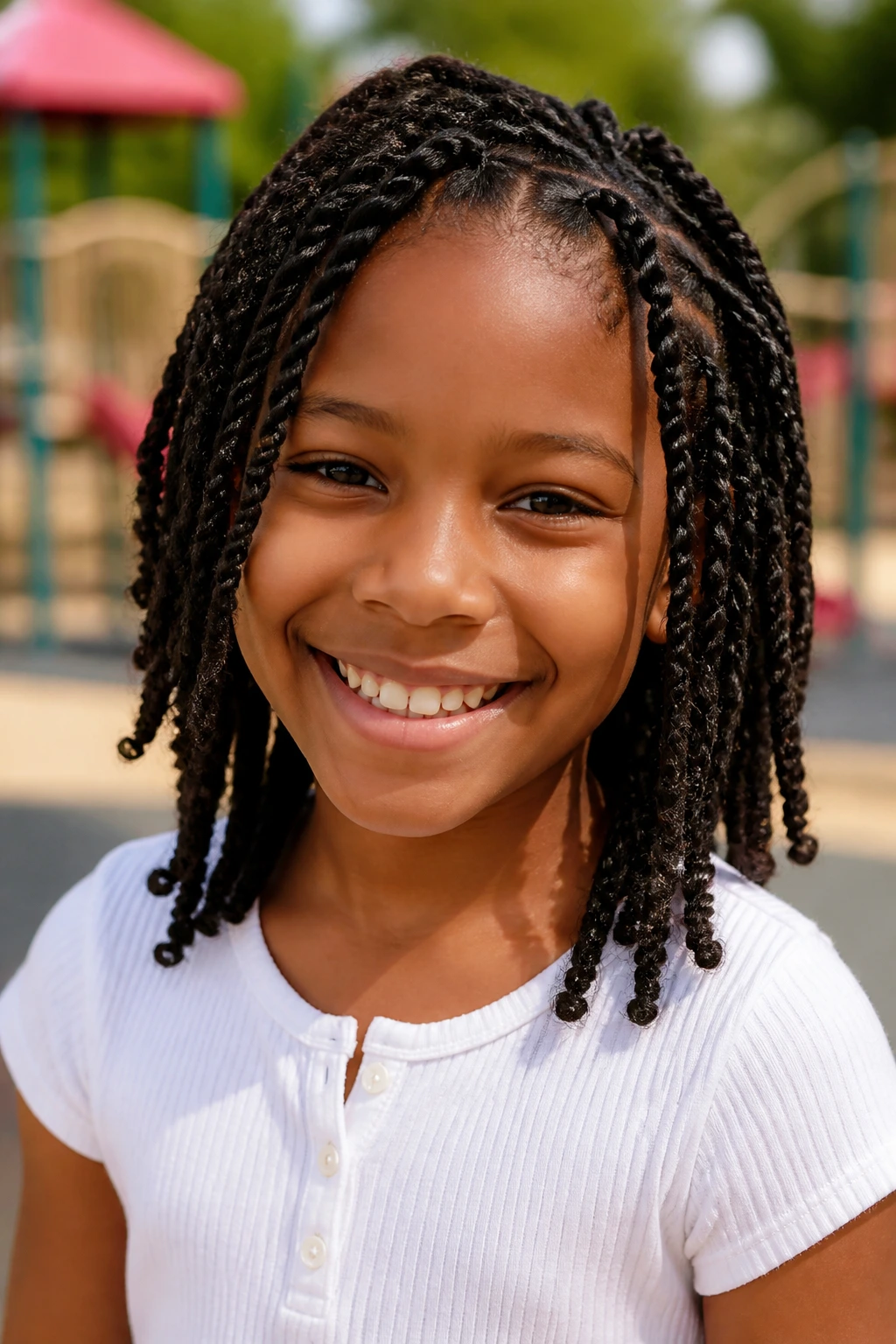 Child with lightweight shoulder length passion twists