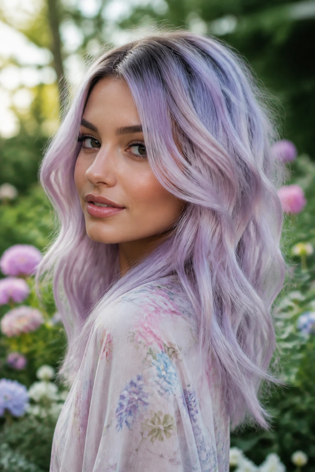 Real person with multi-toned pastel hair outdoors