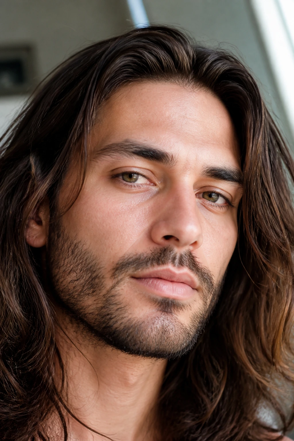 Close-up portrait of a man with a neat patchy beard and trimmed lines.