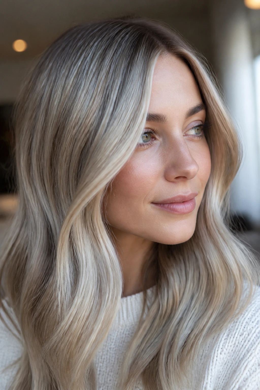 Portrait with pearl blonde accents adding cool gloss