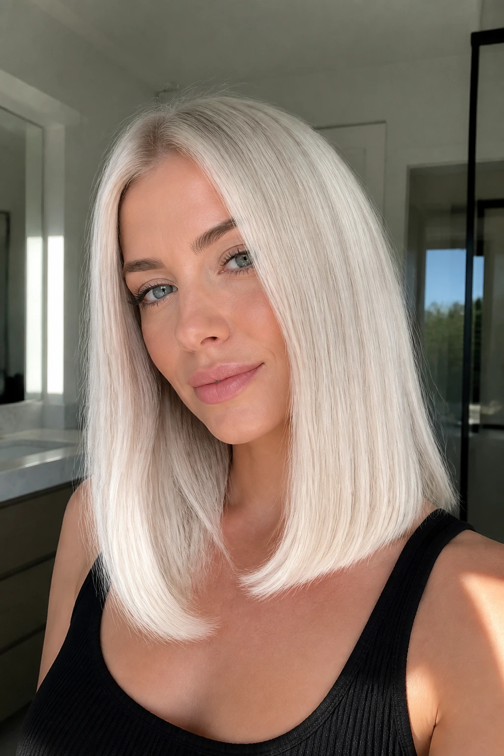 Portrait of pearl-finish platinum with glossy ends in natural light