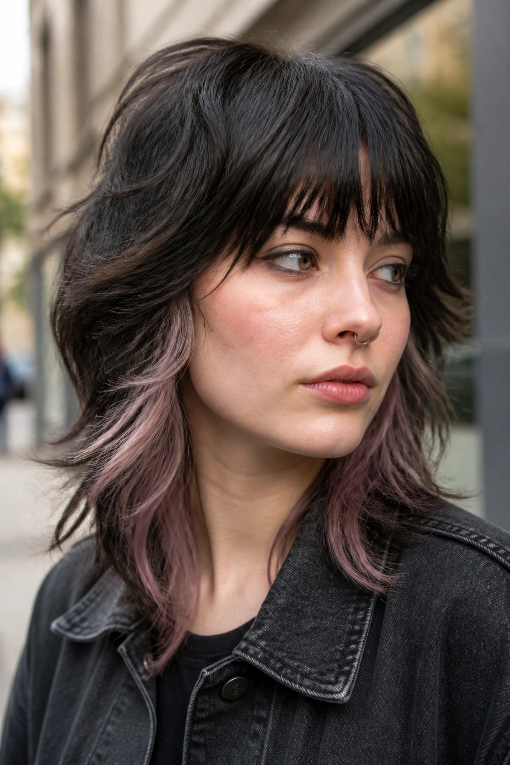 Portrait of a real person showing peekaboo underlayer in shag hairstyle