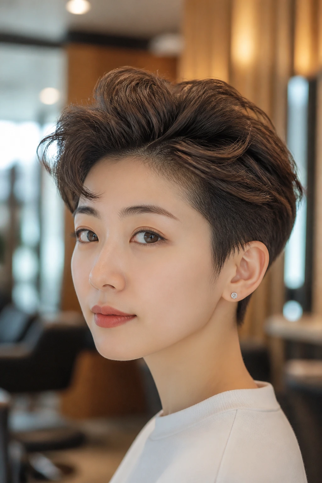 Close-up portrait of a real person with permed texture quiff