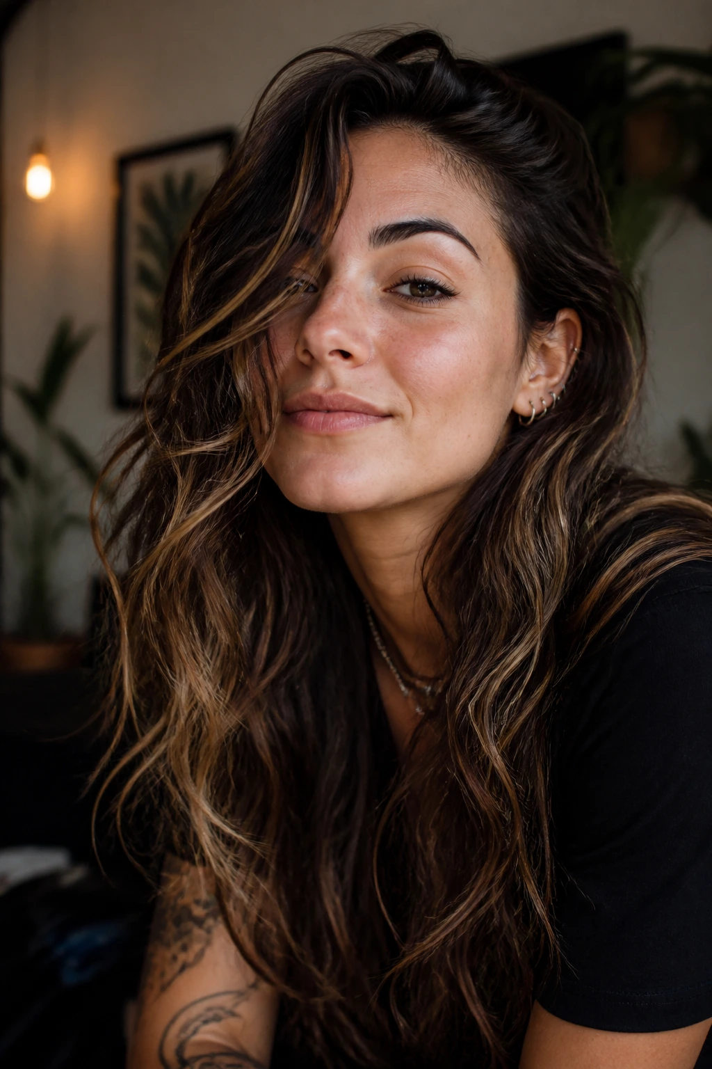 Portrait of a woman with personalized long waves and side part