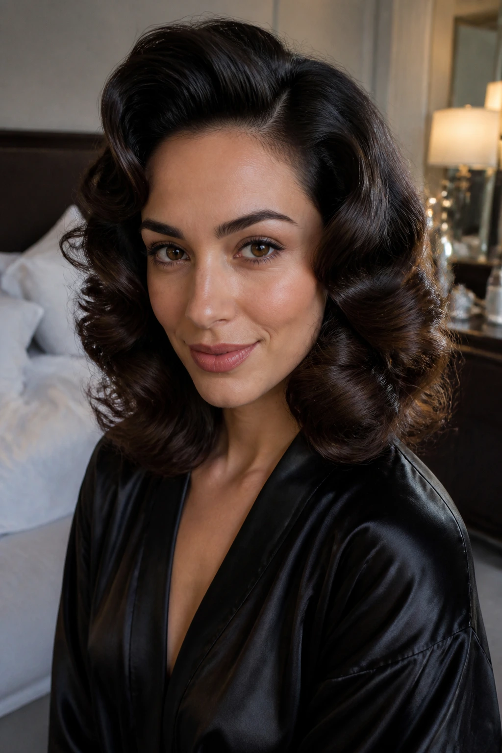 Portrait of a real woman with pin-curled set blowout and big bounce