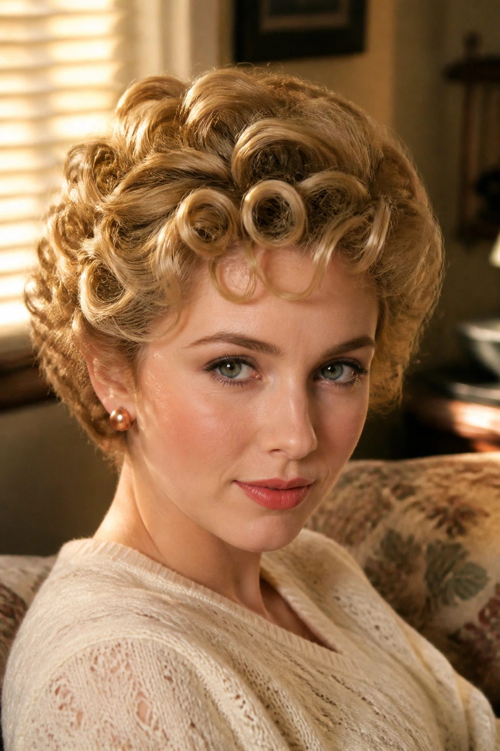 Pin-Curled Short Cut close-up portrait with neat curls