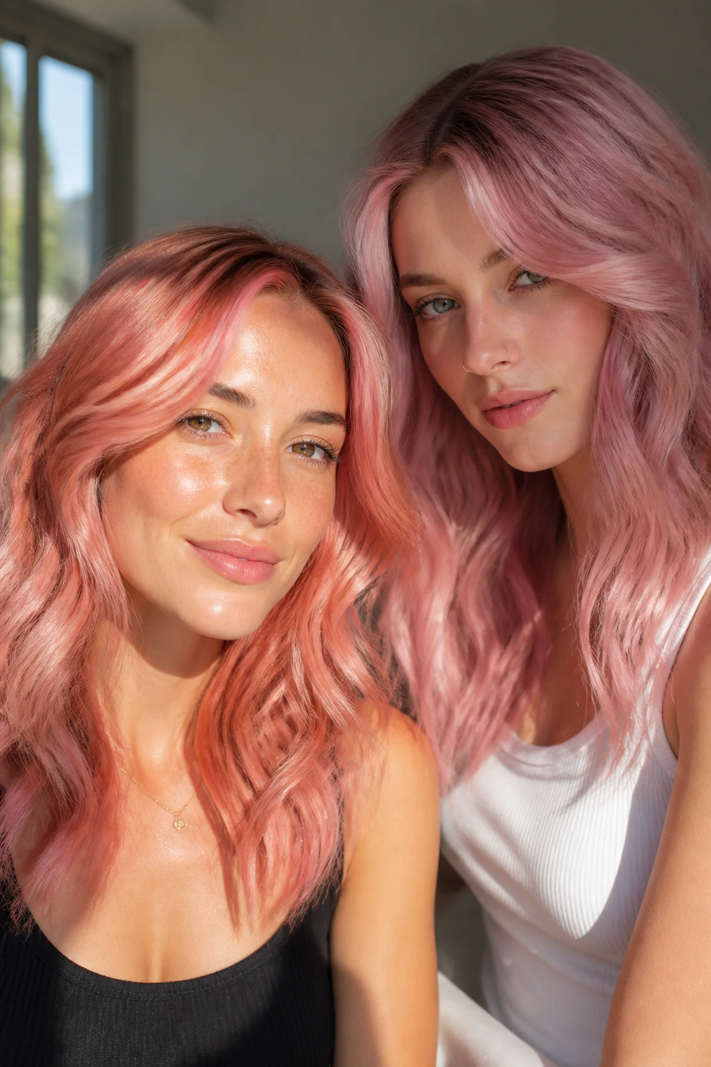 Portrait of a real person with pink hair chosen for undertone under natural light