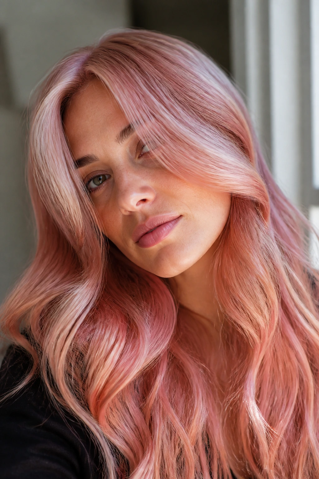 Portrait of pink hair with variations like rose veil and coral ends