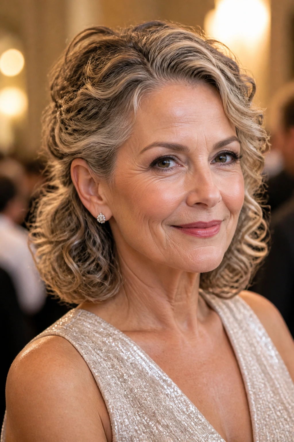 Portrait of a real woman with pinned-back curls for an event