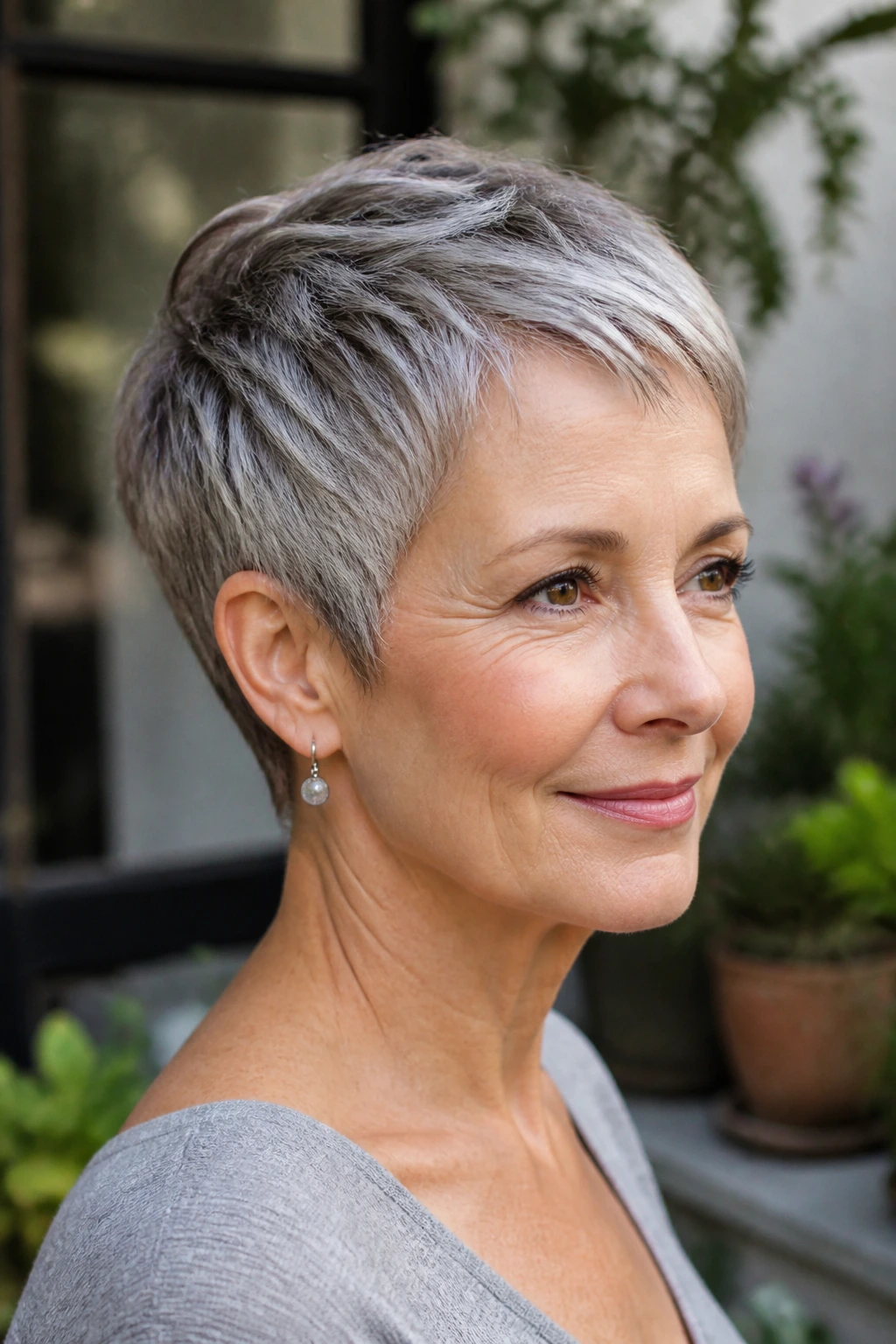Close-up of contour-hugging pixie following head shape