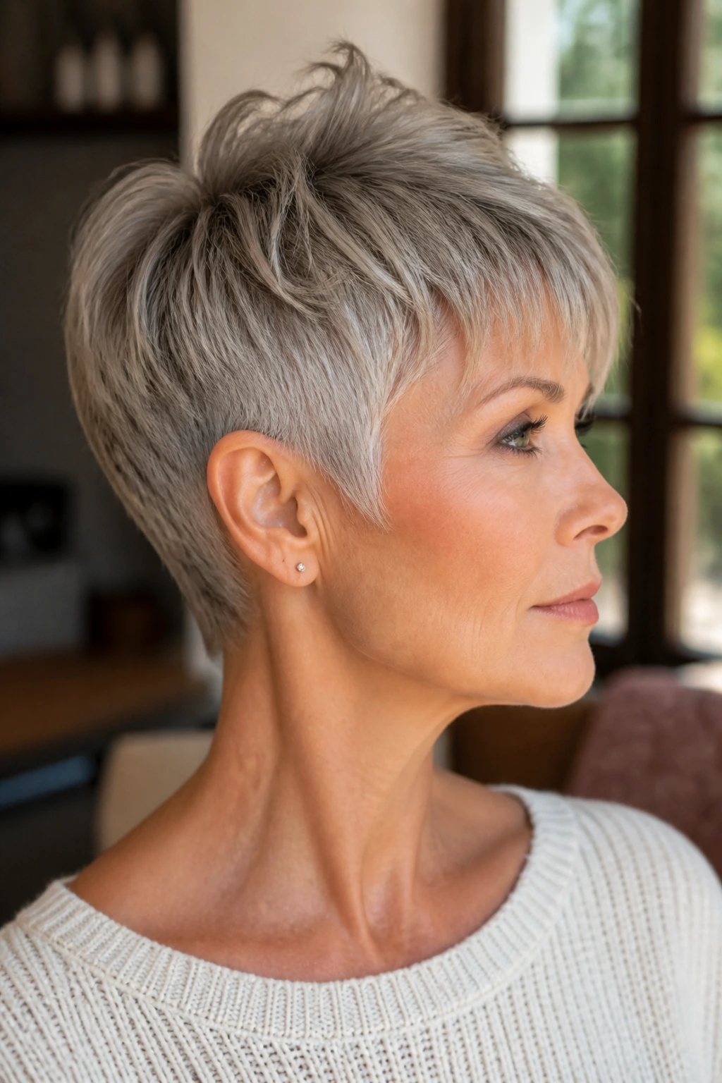 Portrait of a person with a well-balanced pixie silhouette