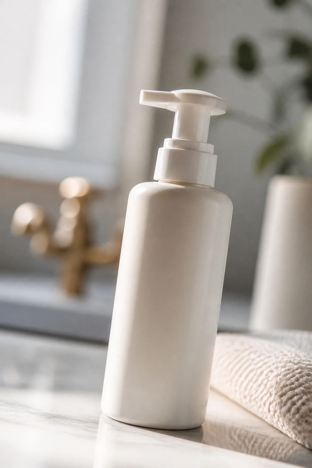 Plain bottle with no label on a clean surface representing hair product choice