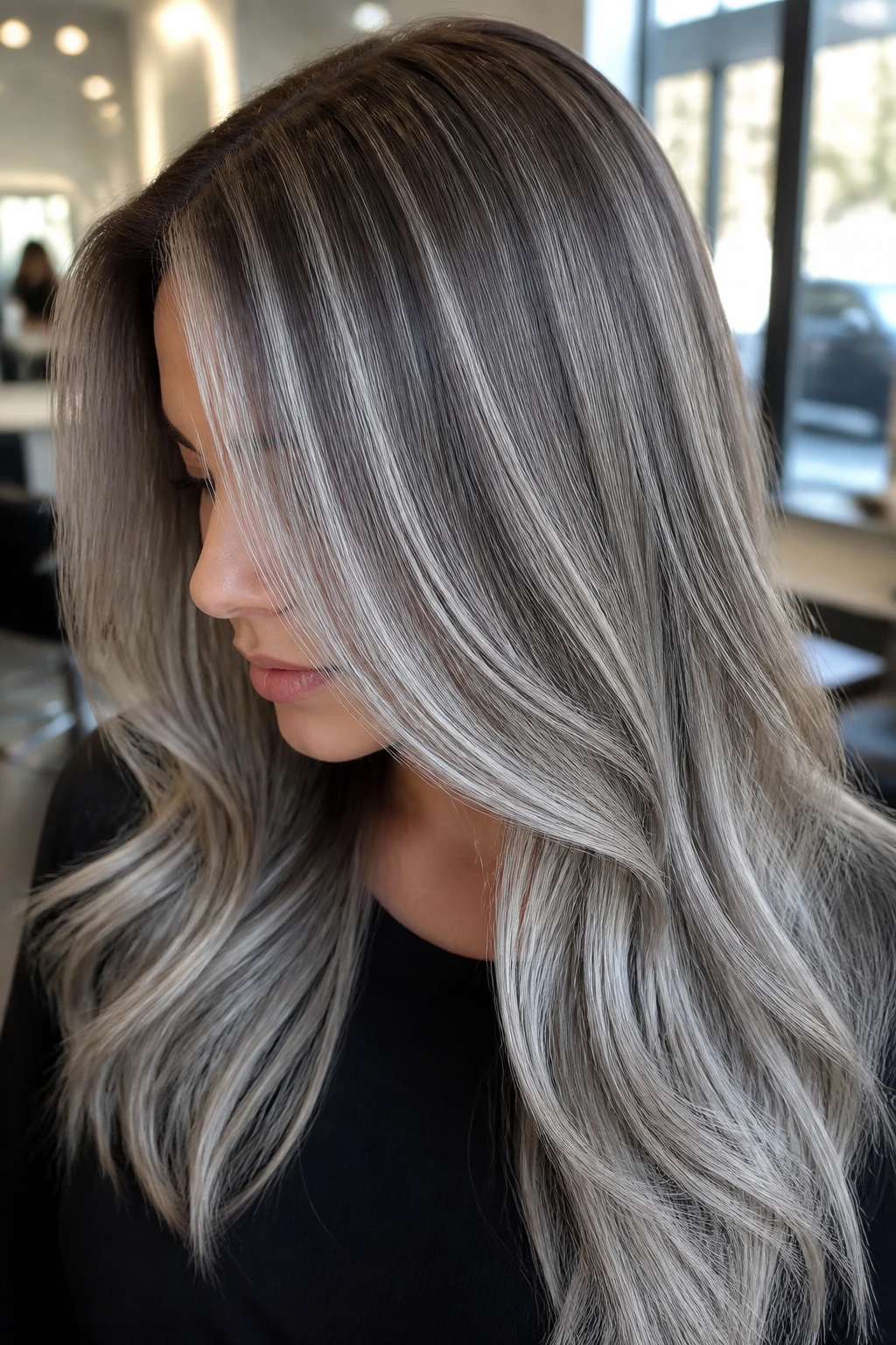 Real person with platinum veil babylights and smoky finish
