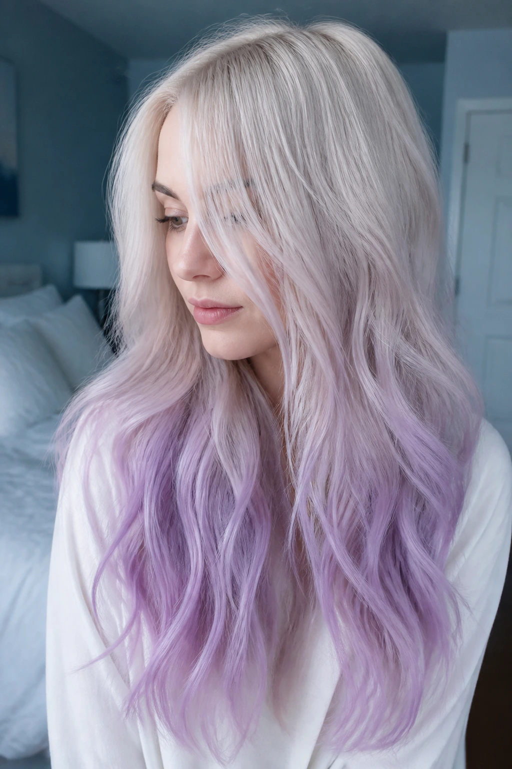 Platinum to iced lilac ombre on a real person