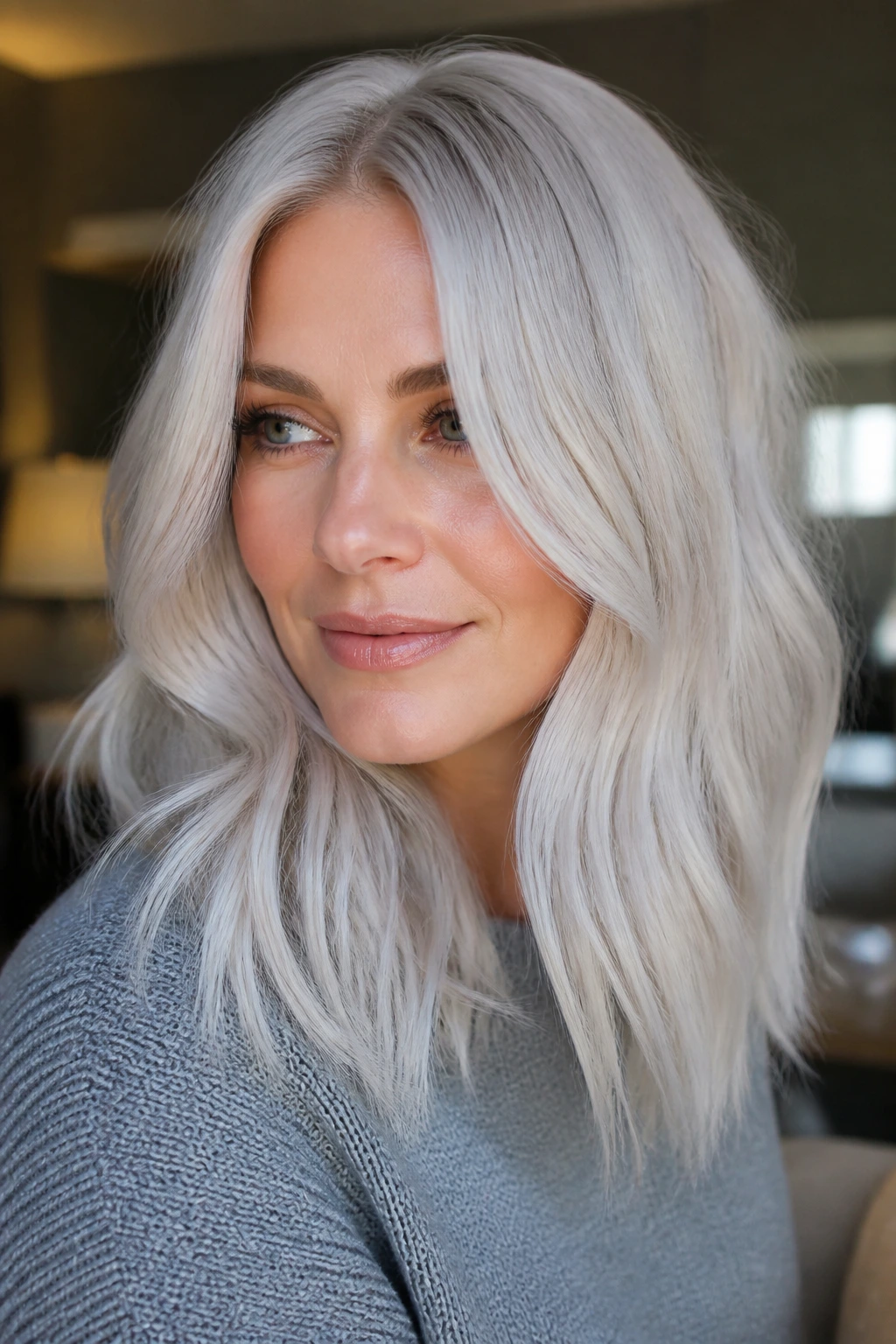 Portrait of a person with pearl silver ice platinum hair