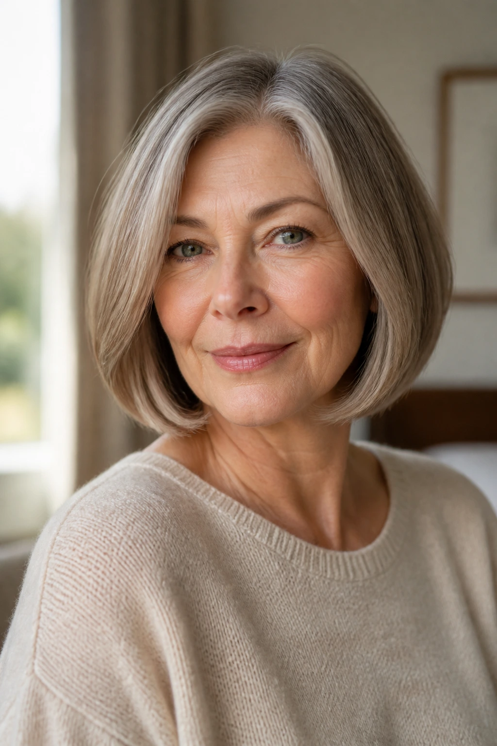Real woman with polished bob showing ends turned under