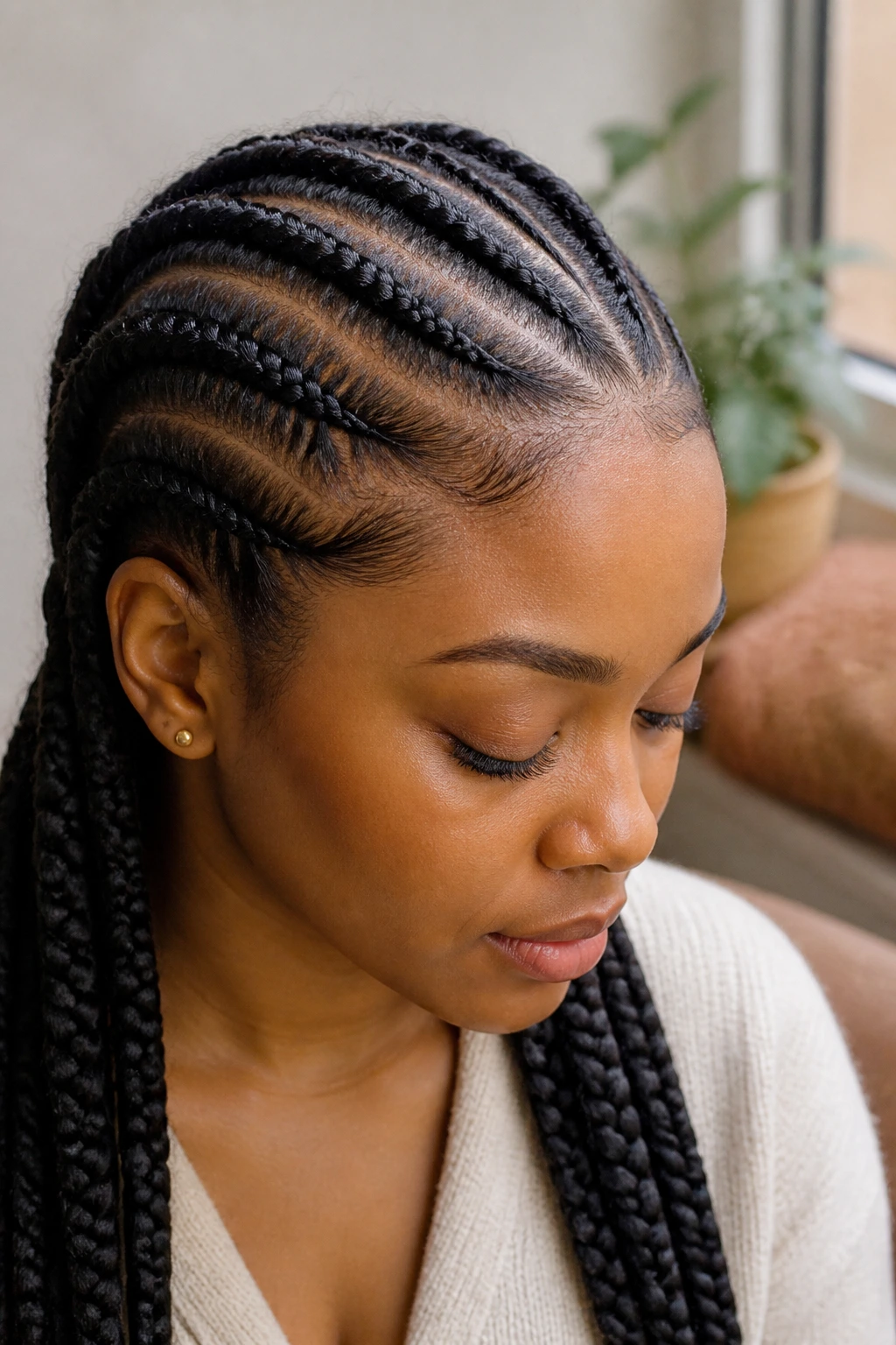 Polished feed-in braids with clean scalp merge