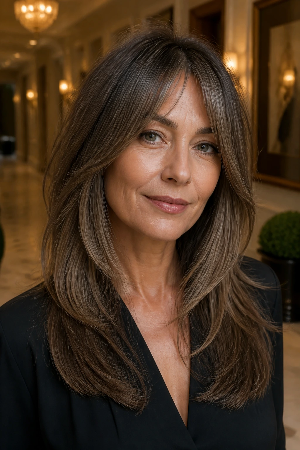 Portrait of a woman with polished long shag showing clean ends and refined movement