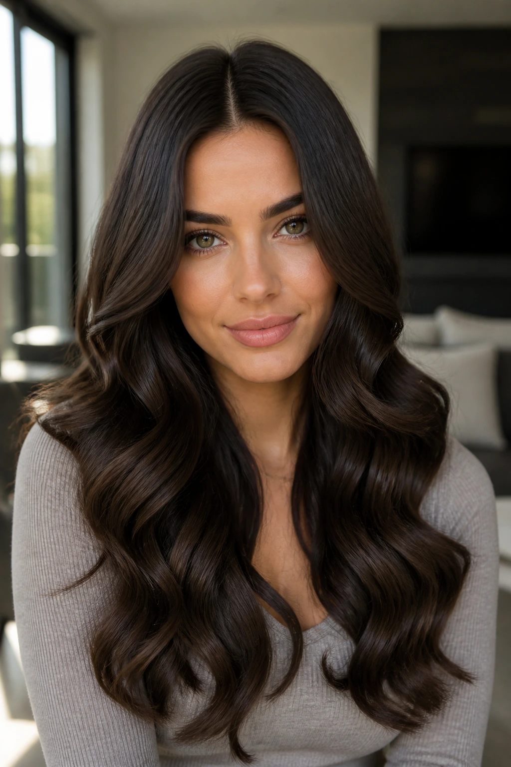 Portrait of a real woman with polished S-waves and a centered part