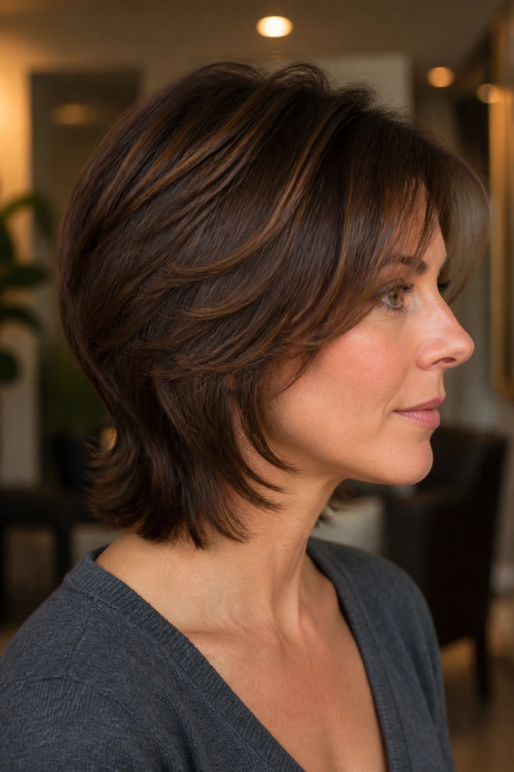 Portrait of a real person with a polished stack hairstyle