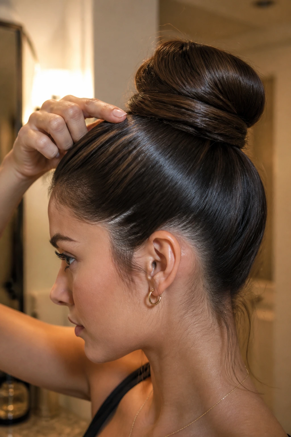 Close-up of a bun being polished with a fingertip to lift the crown and add shine