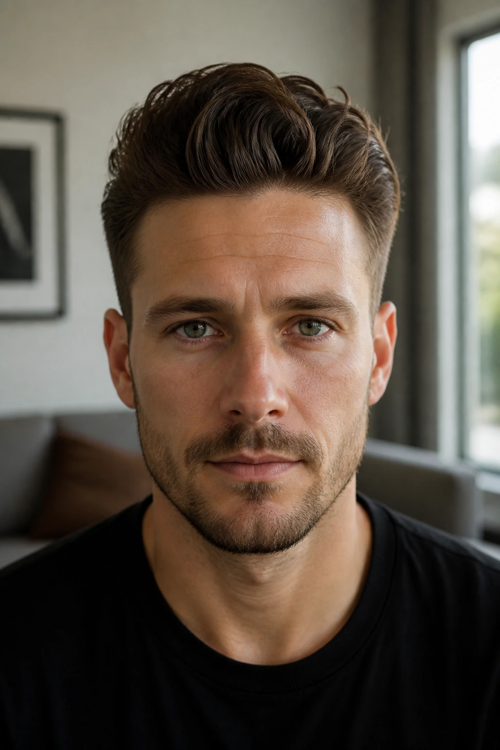 Head-and-shoulders portrait of a man with a wave-forward pompadour hairstyle