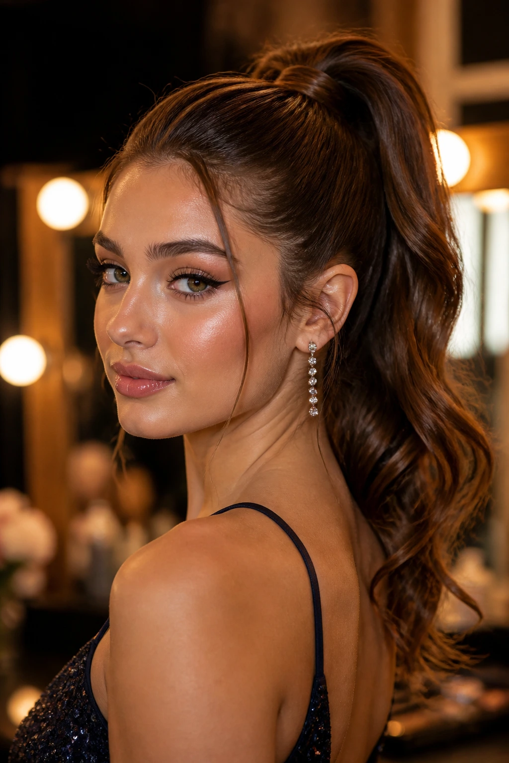 Close-up of a person with a high ponytail showing how height changes the look