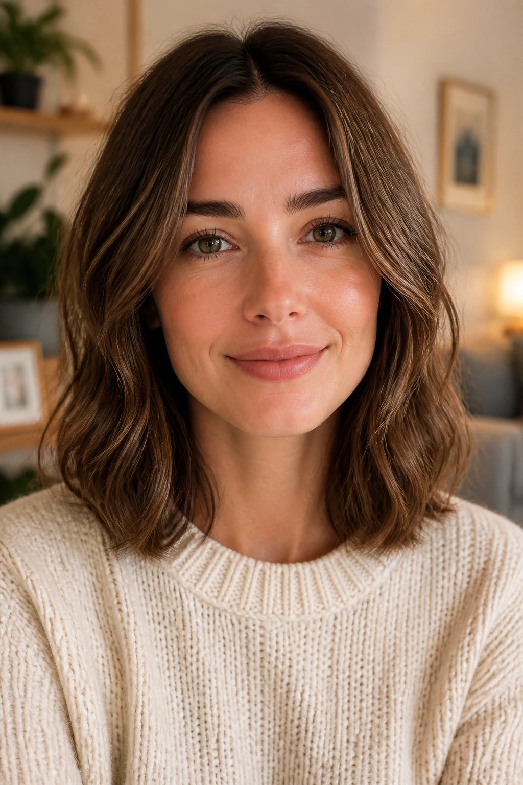 Close-up of person with shoulder-length hair in a practical everyday style