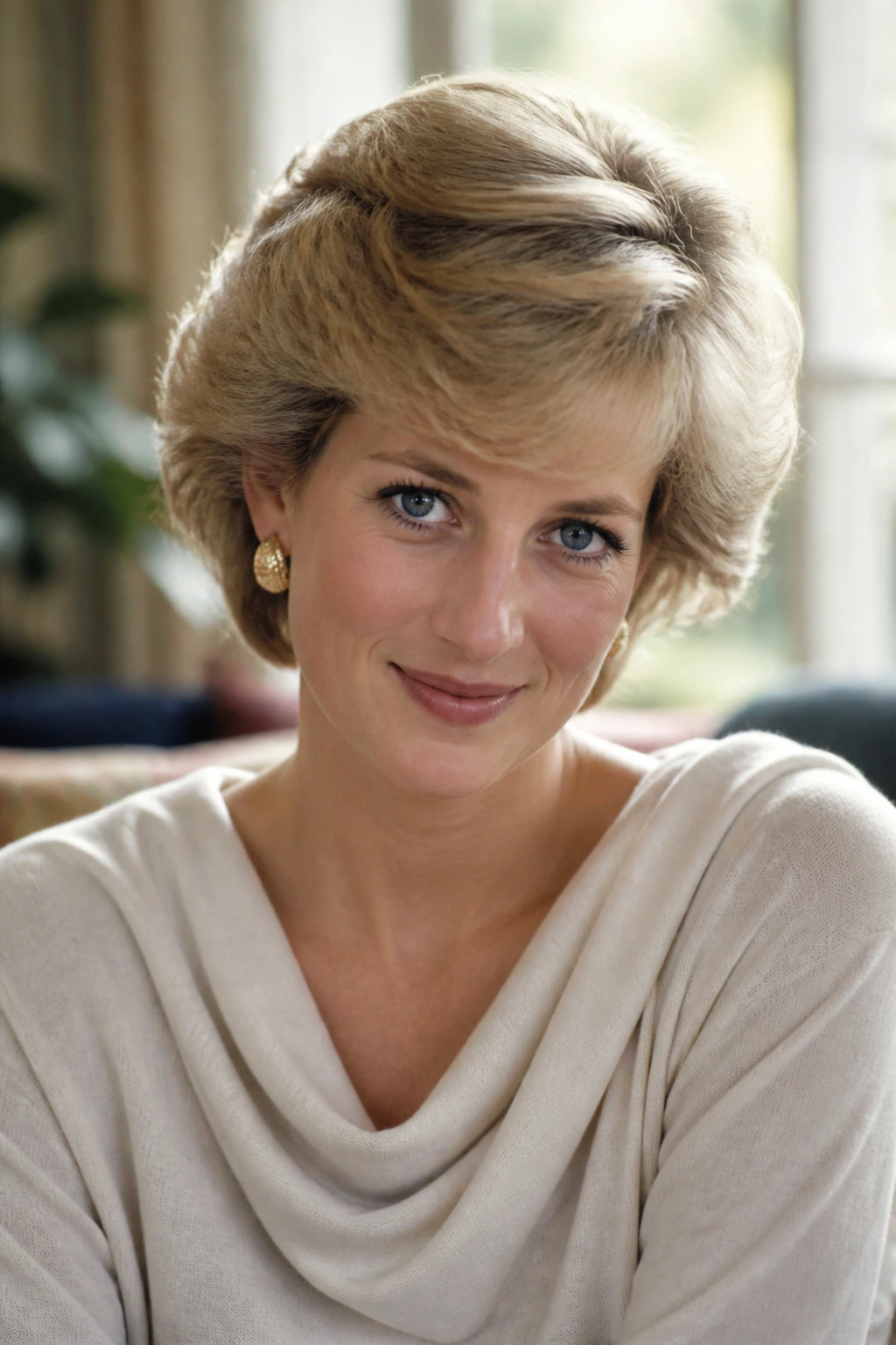 Princess Diana Crop close-up portrait with soft face-framing layers