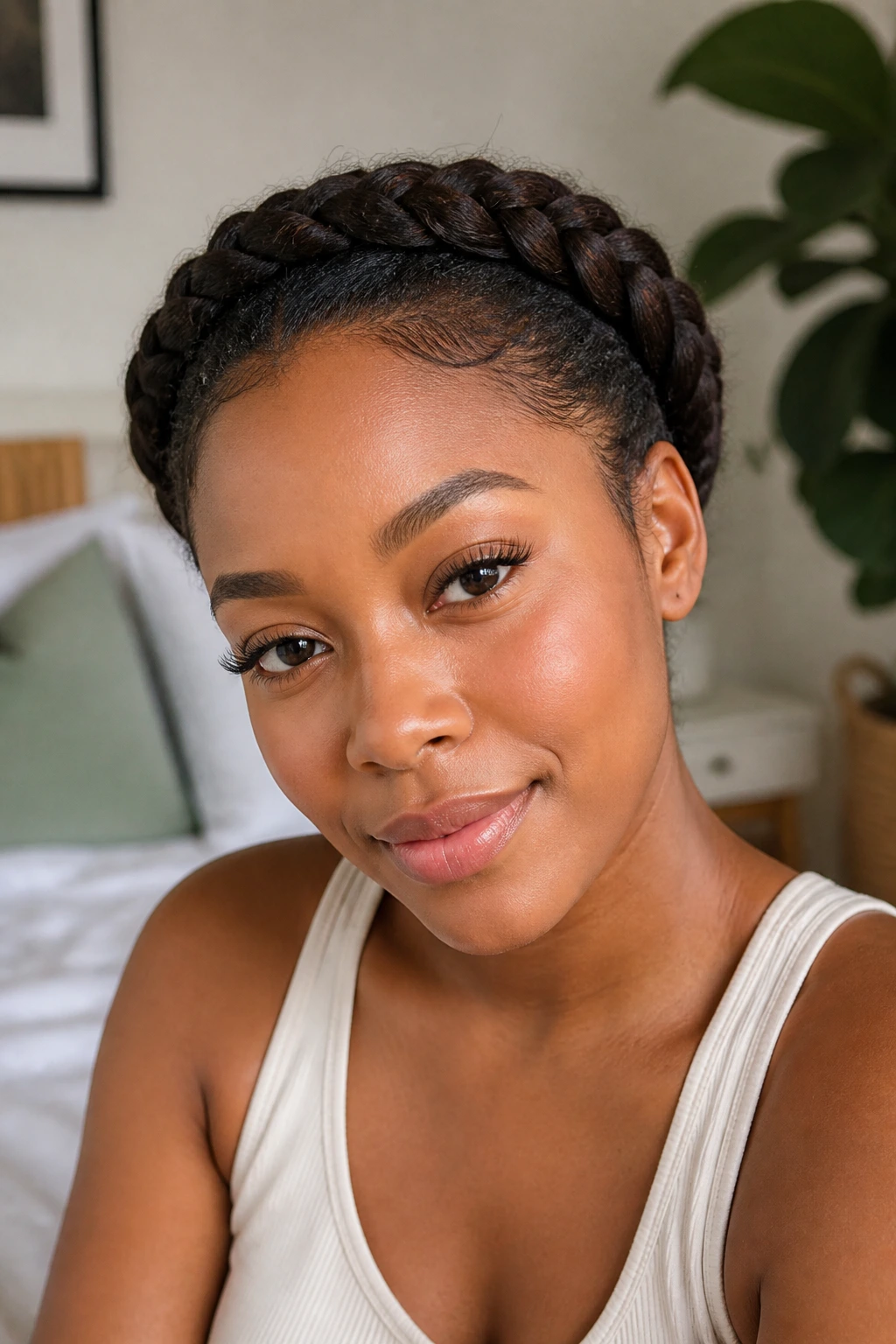 Close-up of real person wearing an everyday protective halo braid