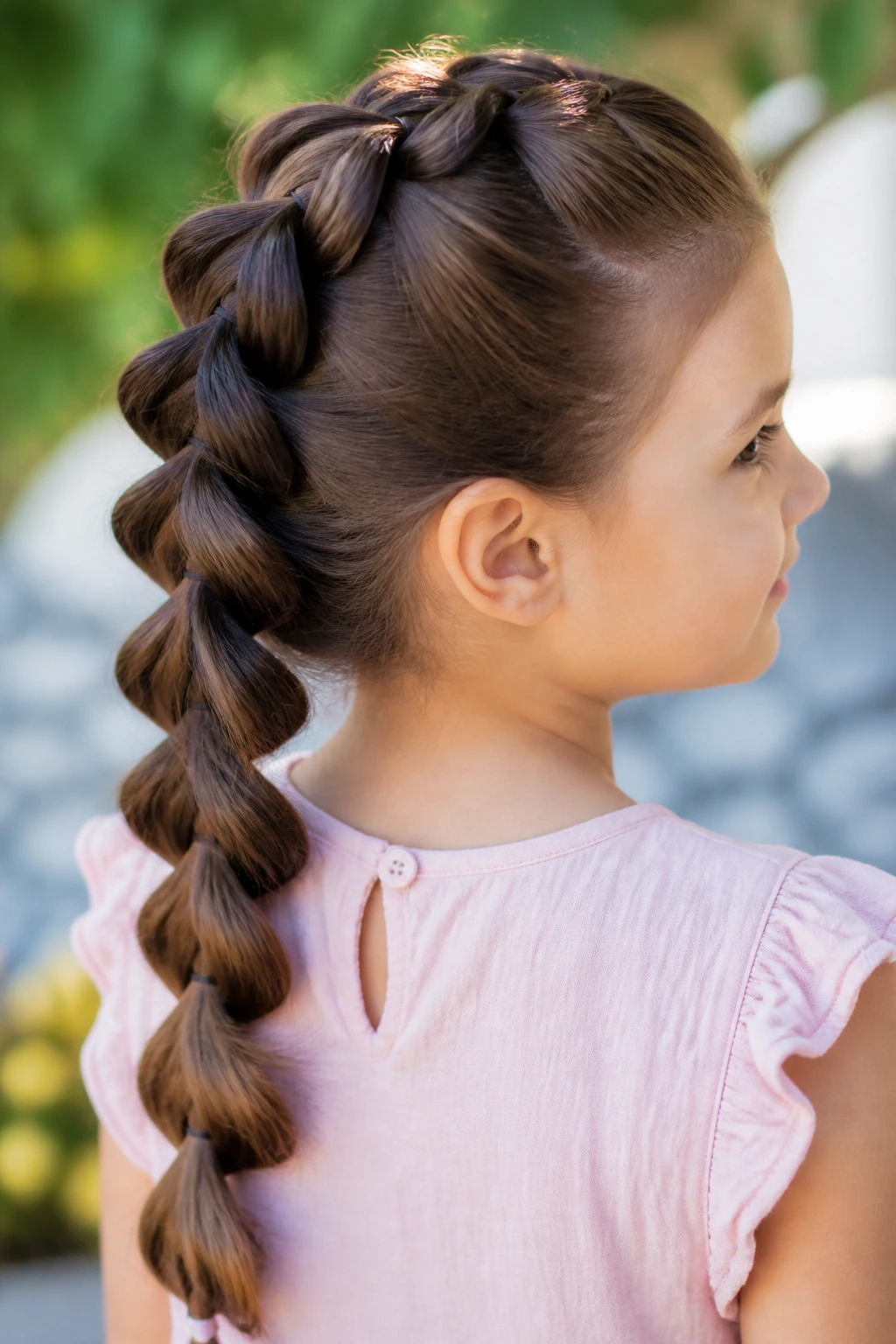 Close-up of a girl with a pull-through braid
