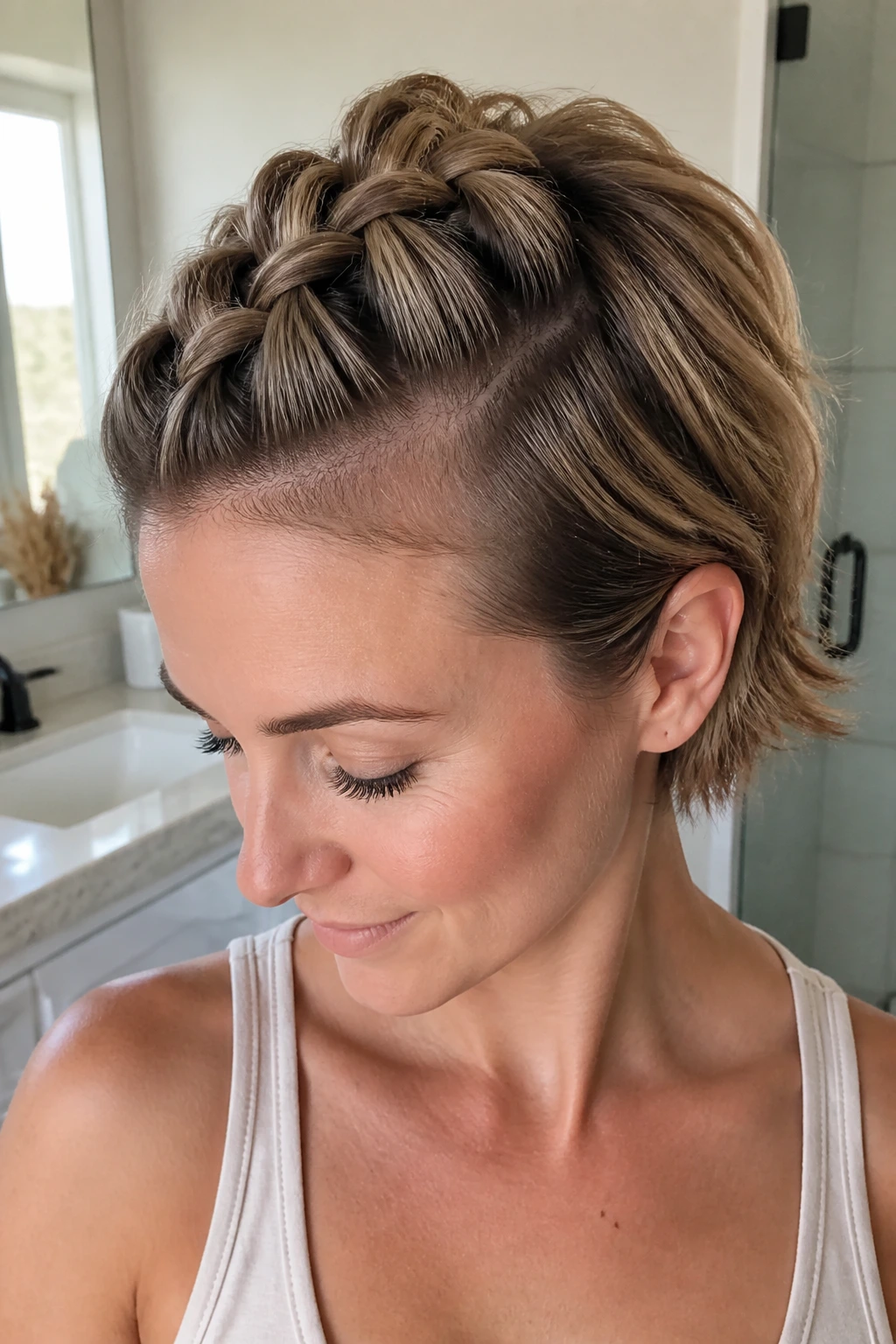 Close-up of pull-through faux French braid on real woman