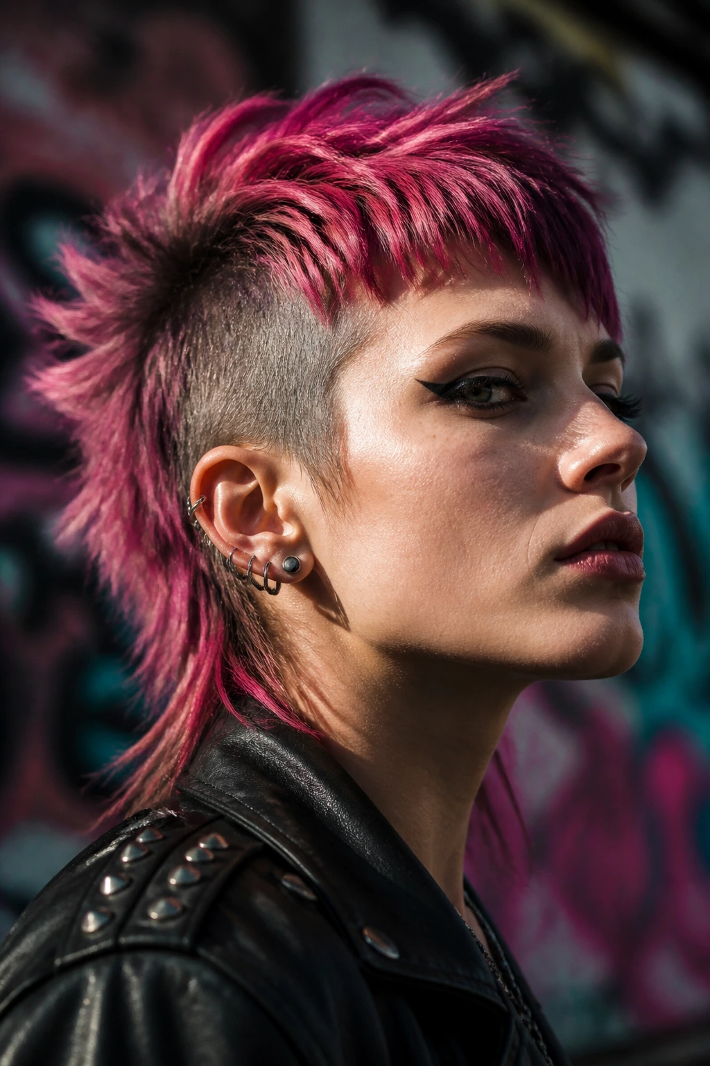 Real person with an edgy punk mullet featuring a jagged fringe and tight sides.