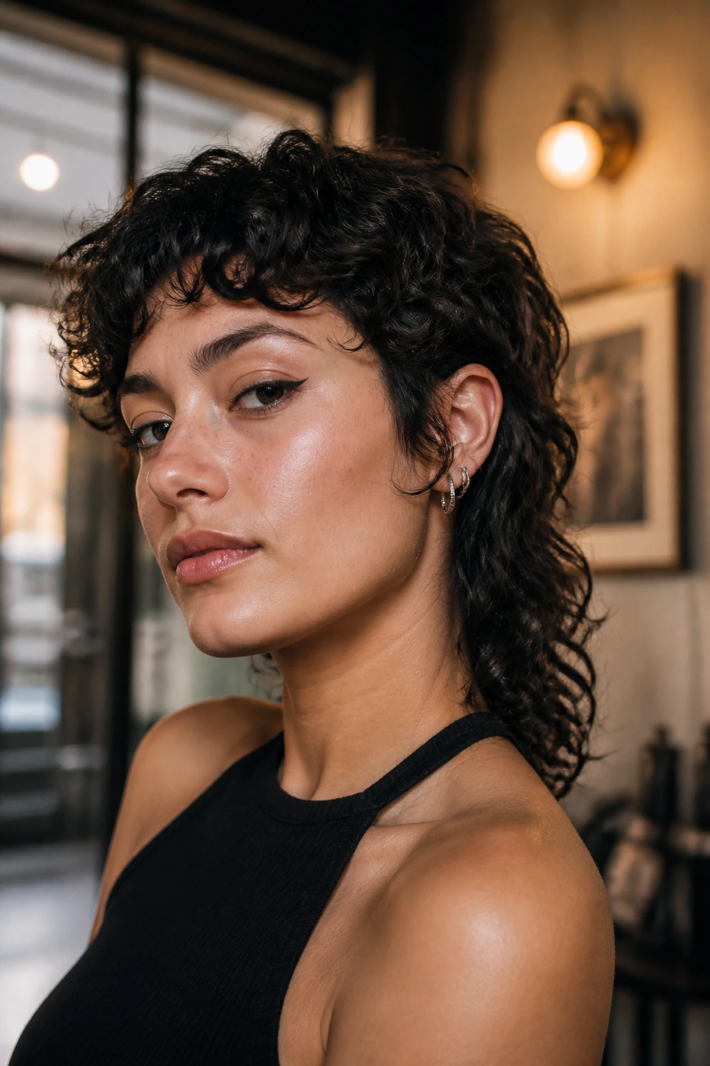 Portrait of a real person with Punky Mini Mullet wolf shag