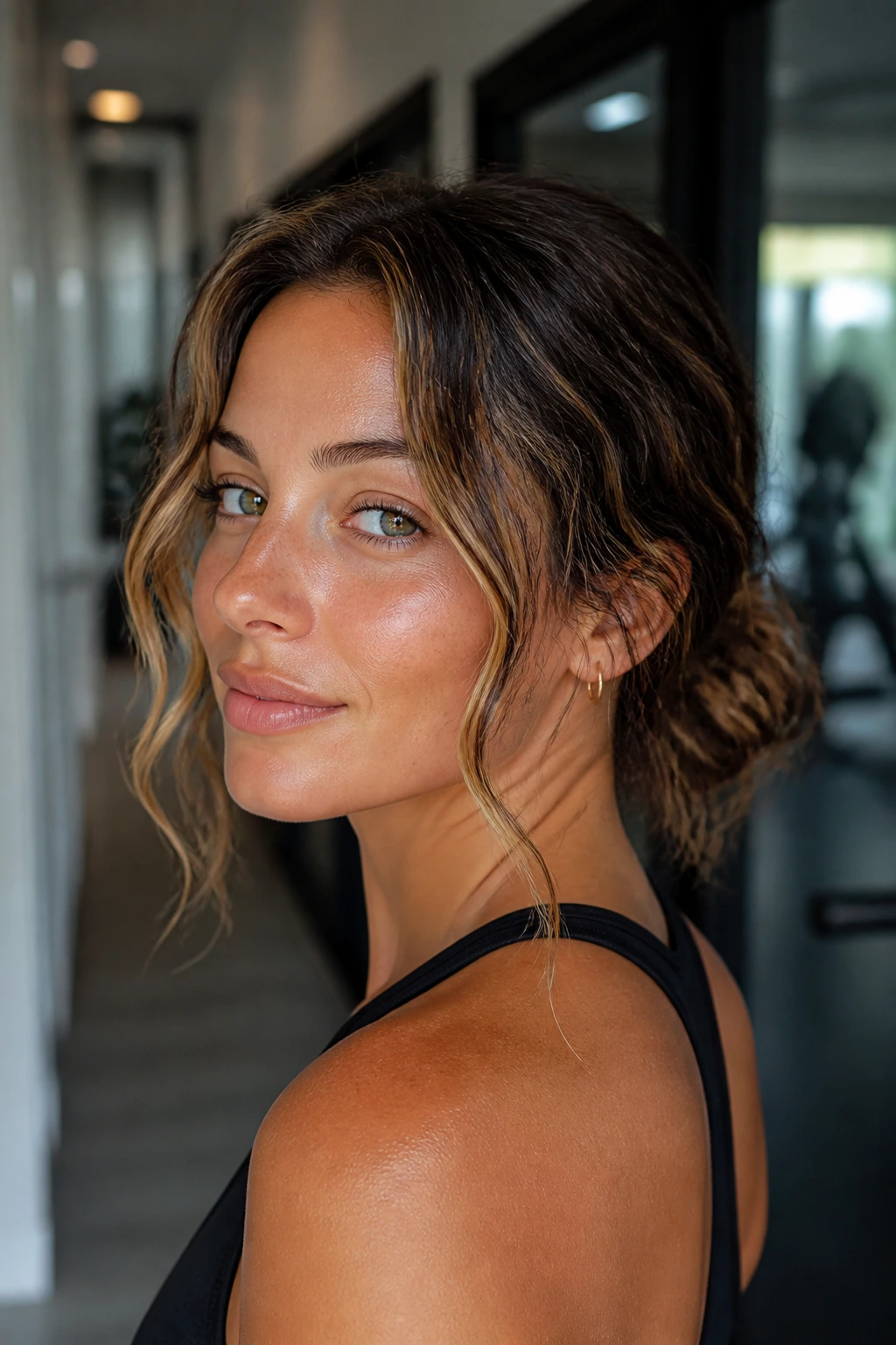 Close-up of a real woman with quick gym-to-street waves
